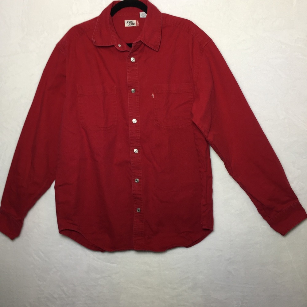 Levi's Red Long Sleeve Button Down Brushpopper Cowboy Shirt Thick‎ Duty Warm